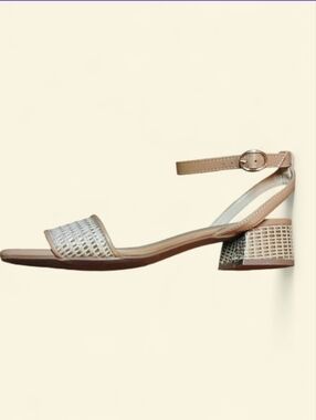 Joie Tan Woven Ankle-Strap Block Heel Sandals.